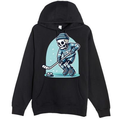 Skeleton Ice Hockey Premium Pullover Hoodie