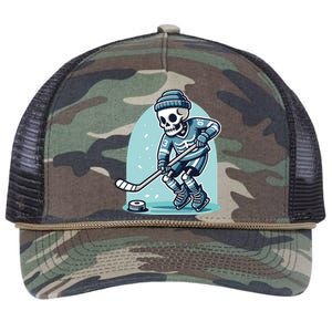 Skeleton Ice Hockey Retro Rope Trucker Hat Cap