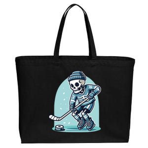 Skeleton Ice Hockey Cotton Canvas Jumbo Tote