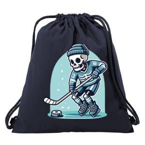 Skeleton Ice Hockey Drawstring Bag