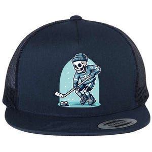 Skeleton Ice Hockey Flat Bill Trucker Hat