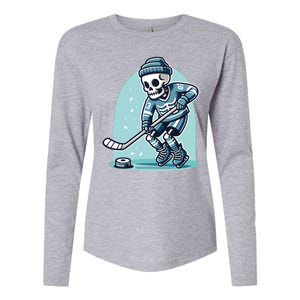 Skeleton Ice Hockey Womens Cotton Relaxed Long Sleeve T-Shirt