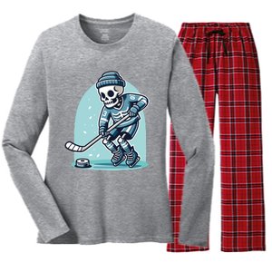 Skeleton Ice Hockey Women's Long Sleeve Flannel Pajama Set 