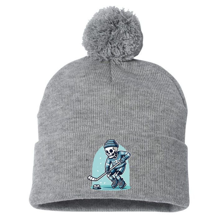 Skeleton Ice Hockey Pom Pom 12in Knit Beanie