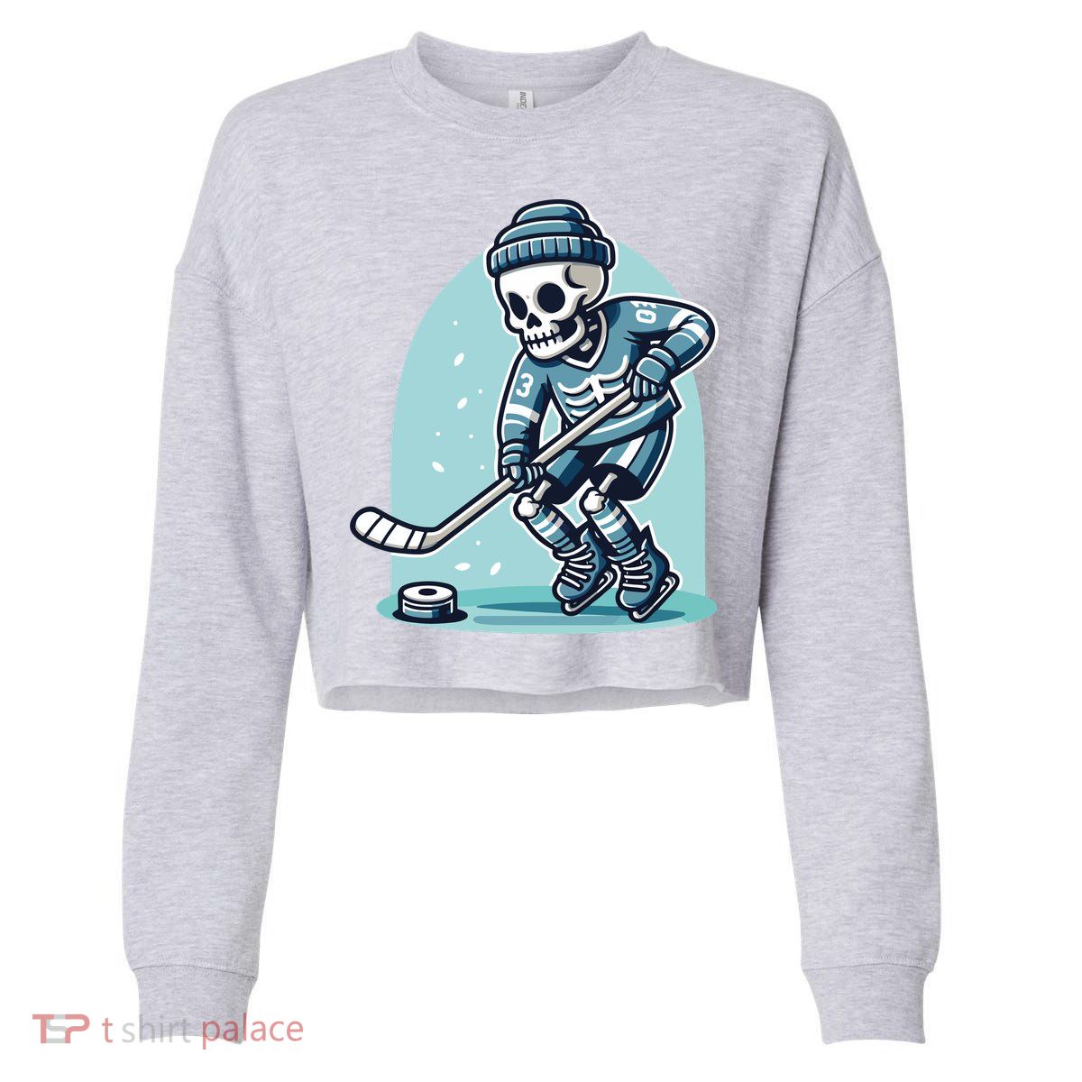 Skeleton Ice Hockey Cropped Pullover Crew