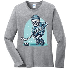 Skeleton Ice Hockey Ladies Long Sleeve Shirt