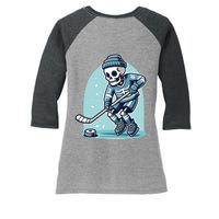 Skeleton Ice Hockey Women's Tri-Blend 3/4-Sleeve Raglan Shirt