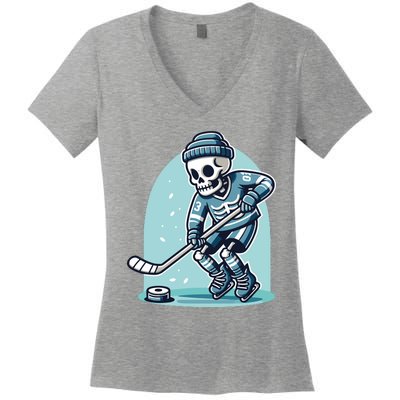 Skeleton Ice Hockey Women's V-Neck T-Shirt