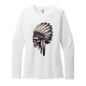 Skull Indian Headdress Skull Chief Indian Skull Womens CVC Long Sleeve Shirt