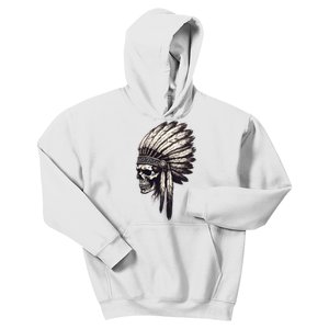 Skull Indian Headdress Skull Chief Indian Skull Kids Hoodie