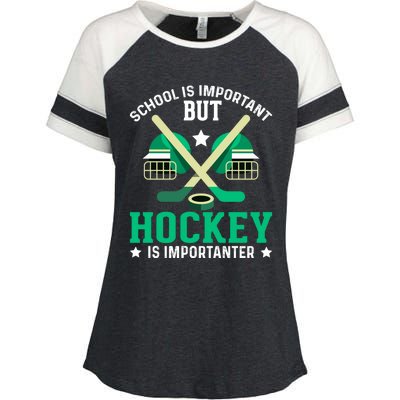 School Is Important But Hockey Is Importanter Hockey Players Gift Enza Ladies Jersey Colorblock Tee