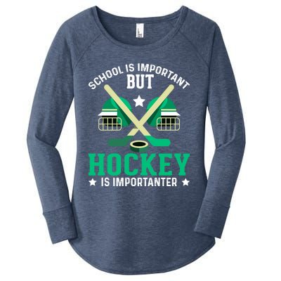 School Is Important But Hockey Is Importanter Hockey Players Gift Women's Perfect Tri Tunic Long Sleeve Shirt