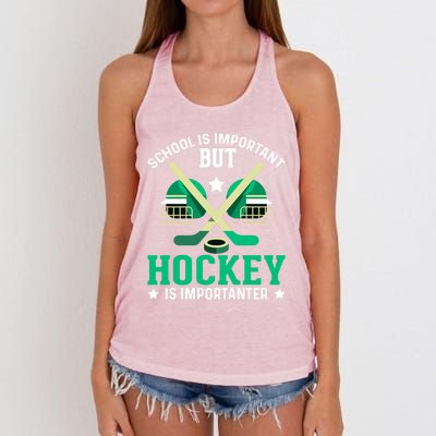 School Is Important But Hockey Is Importanter Hockey Players Gift Women's Knotted Racerback Tank