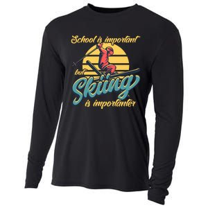 School Is Important But Skiing Is Importanter Gift For Skier Cooling Performance Long Sleeve Crew