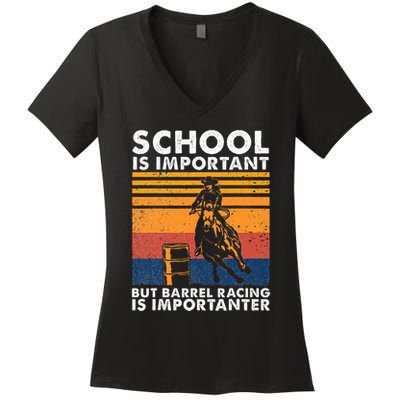 School Is Important But Barrel Racing Is Importanter Funny Women's V-Neck T-Shirt