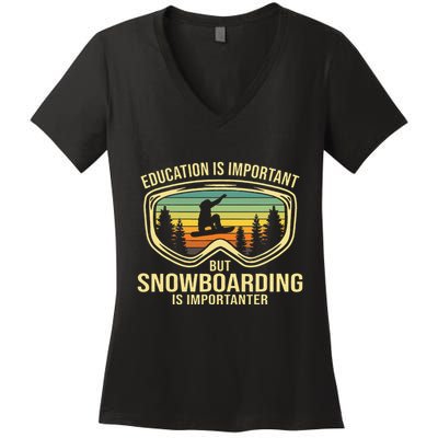 School Is Important But Snowboard Is Importanter Funny Women's V-Neck T-Shirt