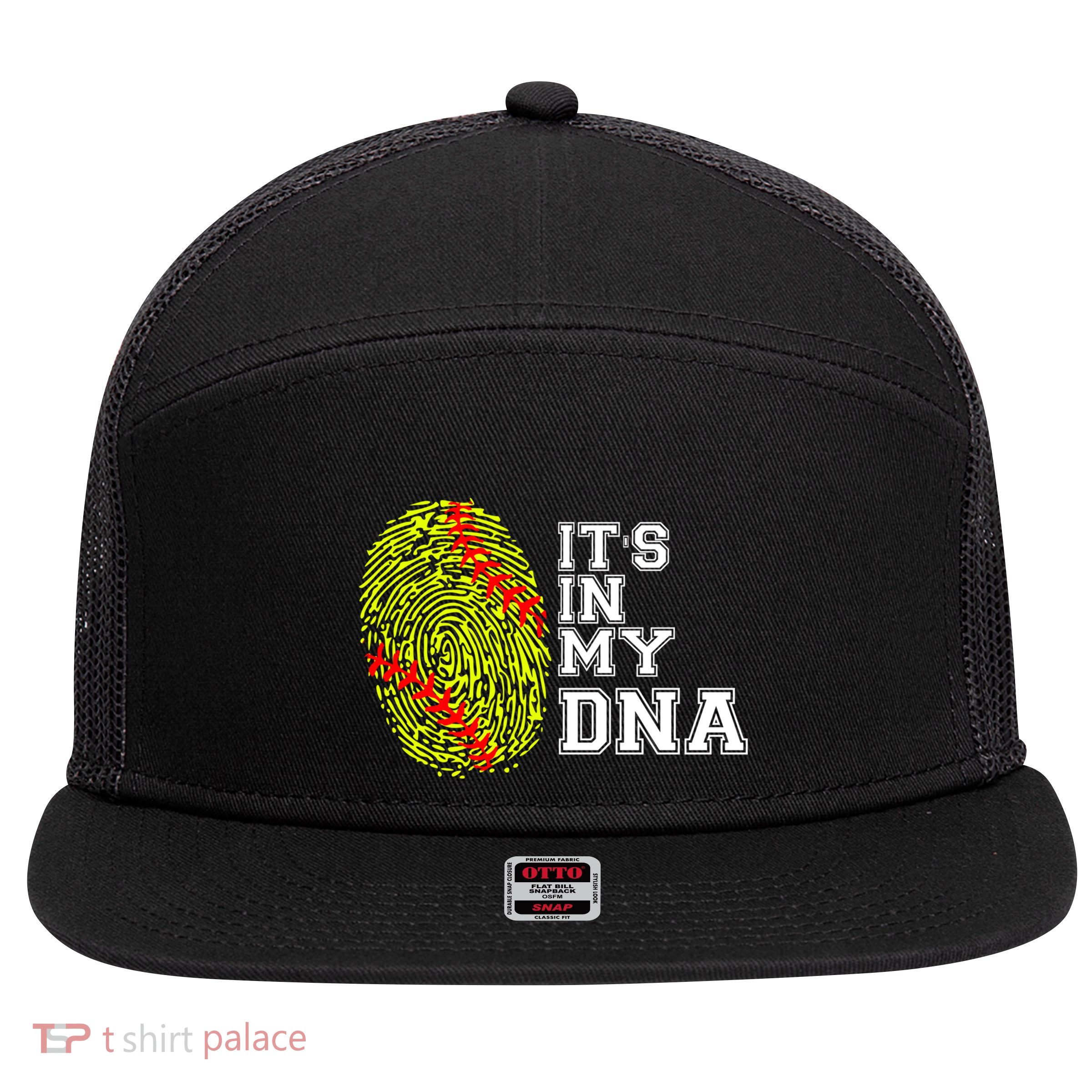 Softball It's In My Dna Fingerprint Catcher And Pitcher Meaningful Gift 7 Panel Mesh Trucker Snapback Hat