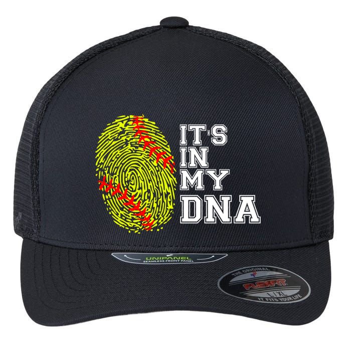 Softball It's In My Dna Fingerprint Catcher And Pitcher Meaningful Gift Flexfit Unipanel Trucker Cap