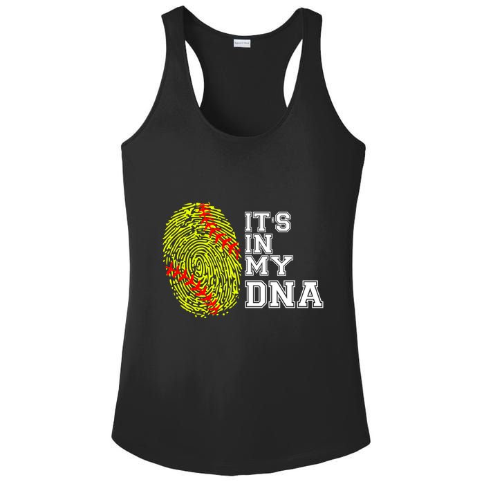 Softball It's In My Dna Fingerprint Catcher And Pitcher Meaningful Gift Ladies PosiCharge Competitor Racerback Tank