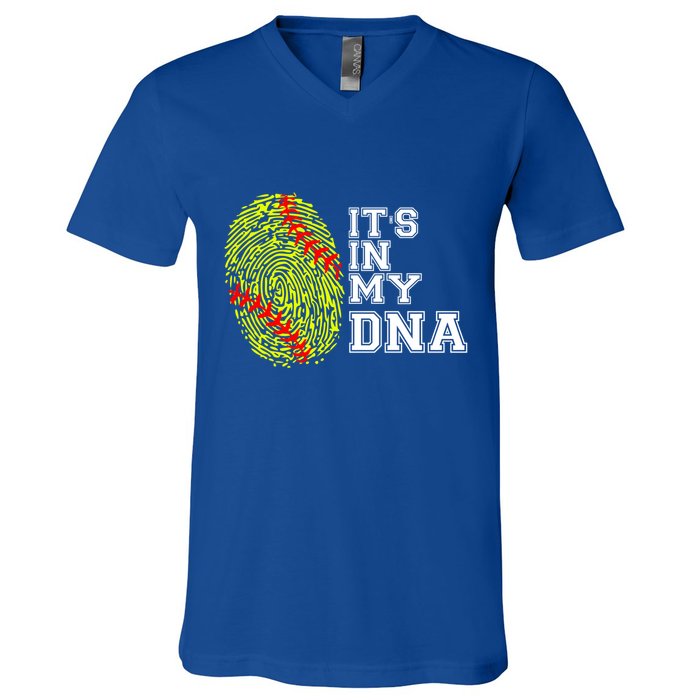 Softball It's In My Dna Fingerprint Catcher And Pitcher Meaningful Gift V-Neck T-Shirt