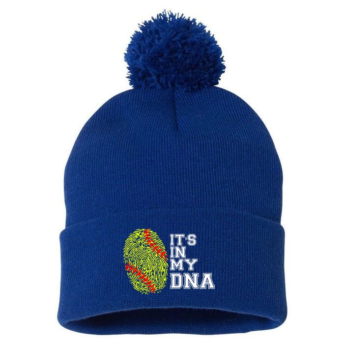 Softball It's In My Dna Fingerprint Catcher And Pitcher Meaningful Gift Pom Pom 12in Knit Beanie