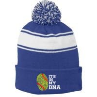 Softball It's In My Dna Fingerprint Catcher And Pitcher Meaningful Gift Stripe Pom Pom Beanie
