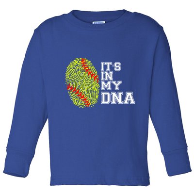 Softball It's In My Dna Fingerprint Catcher And Pitcher Meaningful Gift Toddler Long Sleeve Shirt