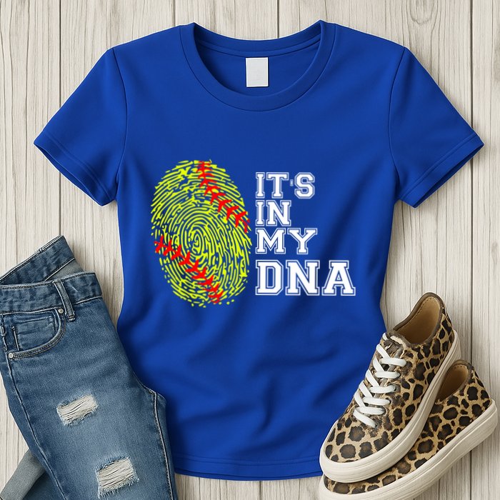 Softball It's In My Dna Fingerprint Catcher And Pitcher Meaningful Gift Womens T-Shirt