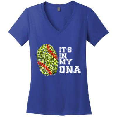 Softball It's In My Dna Fingerprint Catcher And Pitcher Meaningful Gift Women's V-Neck T-Shirt
