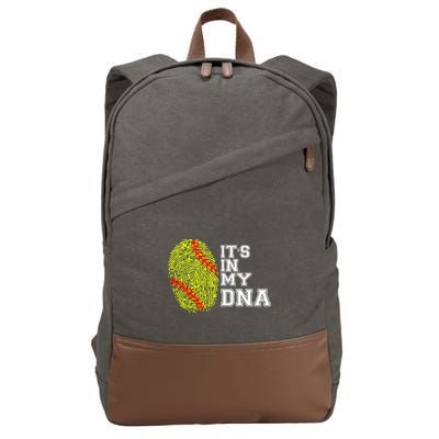 Softball It's In My Dna Fingerprint Catcher And Pitcher Meaningful Gift Cotton Canvas Backpack