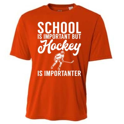 School Is Important But Hockey Is Importanter Hockey Gift Cooling Performance Crew T-Shirt