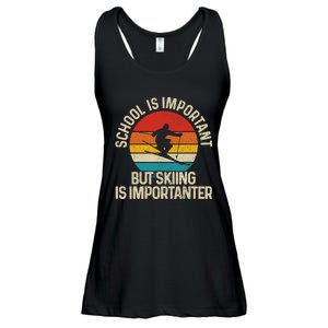 School Is Important But Skiing Is Importanter Ski Funny Gift Ladies Essential Flowy Tank