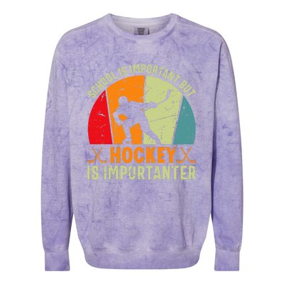 School Is Important But Hockey Is Importanter Ice Hockey Colorblast Crewneck Sweatshirt