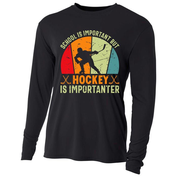 School Is Important But Hockey Is Importanter Ice Hockey Cooling Performance Long Sleeve Crew