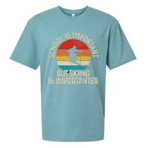 School Is Important But Skiing Is Importanter Ski Funny Gift Sueded Cloud Jersey T-Shirt