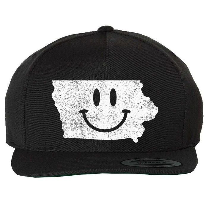 Smiling In Ia – Funny Iowa Happy Face Wool Snapback Cap
