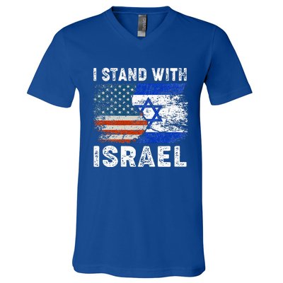 Support Israel I Stand With Israel Israeli Flag Us Flag V-Neck T-Shirt