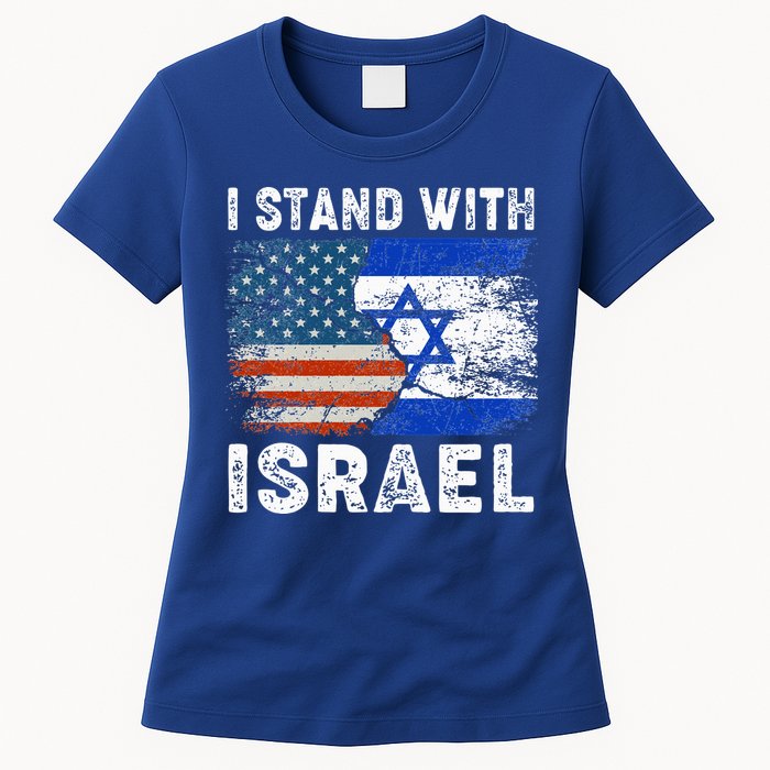 Support Israel I Stand With Israel Israeli Flag Us Flag Womens T-Shirt