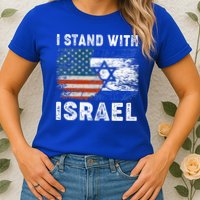 Support Israel I Stand With Israel Israeli Flag Us Flag Womens T-Shirt