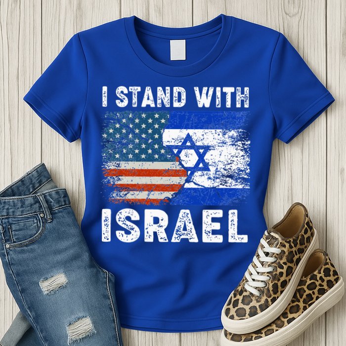 Support Israel I Stand With Israel Israeli Flag Us Flag Womens T-Shirt