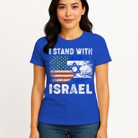 Support Israel I Stand With Israel Israeli Flag Us Flag Womens T-Shirt