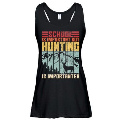 School Is Important But Hunting Is Importanter Deer Hunting Ladies Essential Flowy Tank