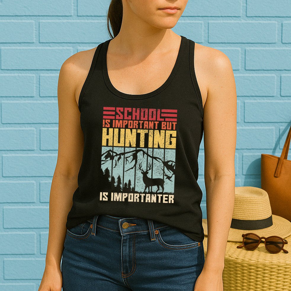 School Is Important But Hunting Is Importanter Deer Hunting Womens Tank Top