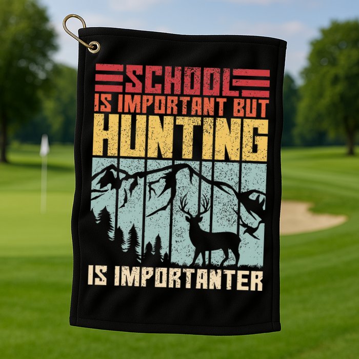 School Is Important But Hunting Is Importanter Deer Hunting Golf Towel