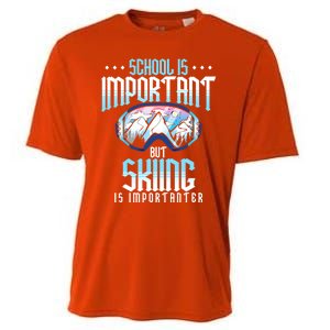 School Is Important But Skiing Is Importanter Ski Lover Funny Gift Cooling Performance Crew T-Shirt