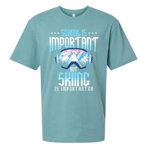 School Is Important But Skiing Is Importanter Ski Lover Funny Gift Sueded Cloud Jersey T-Shirt