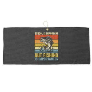 School Is Important But Fishing Is Importanter Funny Fishing Gift Large Microfiber Waffle Golf Towel