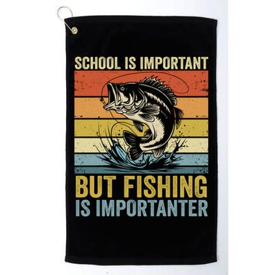 School Is Important But Fishing Is Importanter Funny Fishing Gift Golf Towel