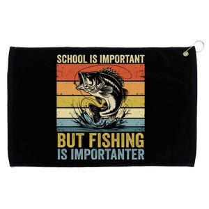 School Is Important But Fishing Is Importanter Funny Fishing Gift Grommeted Golf Towel