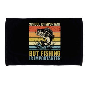 School Is Important But Fishing Is Importanter Funny Fishing Gift Microfiber Hand Towel